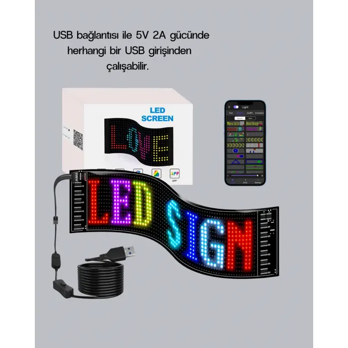 RGB LED Panel – USB Güç Girişli, GIF ve Yazı Gösterimli Akıllı Ekran