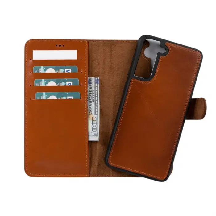 Samsung Galaxy S21 FE Uyumlu Deri Cüzdanlı Kılıf RST2EF Taba