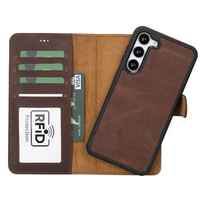 Samsung Galaxy S23 Plus Uyumlu Deri Cüzdanlı Kılıf G2 Kahve