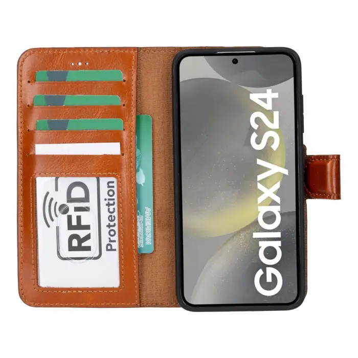 Samsung Galaxy S24 Uyumlu, Deri Cüzdanlı Kılıf, Efektli Taba
