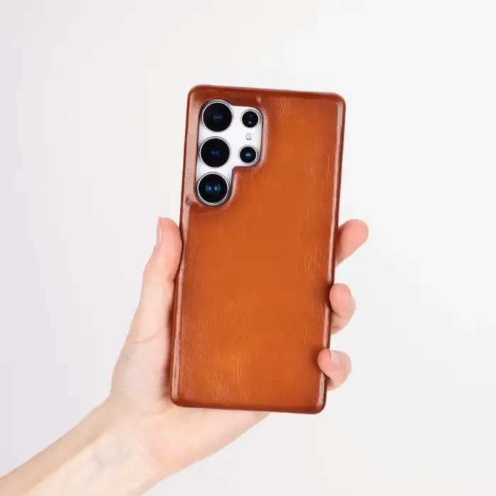 Samsung Galaxy S25 Ultra Uyumlu, Hakiki Deri, El Yapımı Arka Kapak, Gölgeli Taba