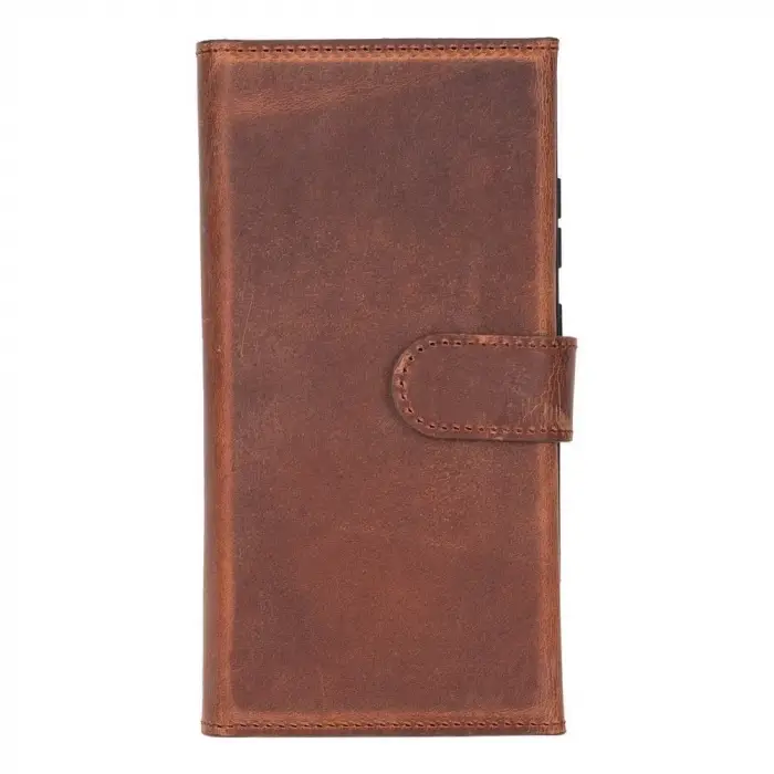 Samsung Galaxy S25 Ultra uyumlu, Hakiki Deri, El Yapımı, Cüzdanlı Kılıf, Antik Kahve