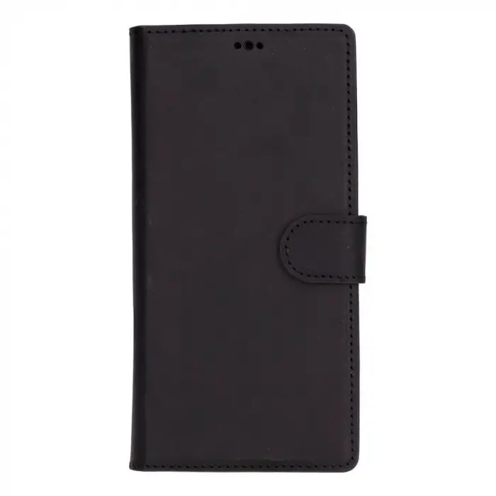 Samsung Galaxy S25 Ultra uyumlu, Hakiki Deri, El Yapımı, Cüzdanlı Kılıf, Mat Siyah