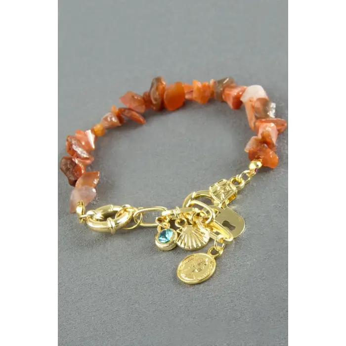 Şans Figürlü Akik Kırık Doğaltaş Bileklik