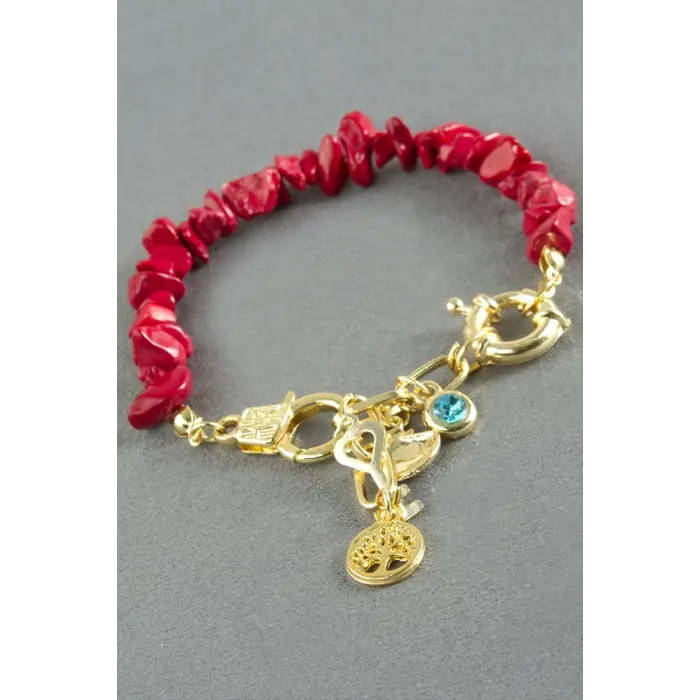 Şans Figürlü Mercan Kırık Doğaltaş Bileklik