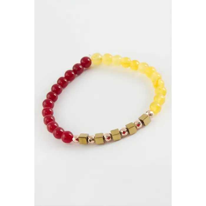 Sarı Kırmızı Doğaltaş Bileklik 6 mm