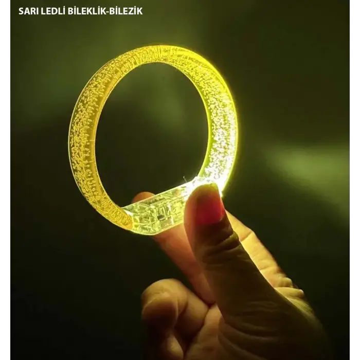 Sarı Led Işıklı Baskı Yapılabilen Pilli Bileklik Bilezik 1,5 cm Genişlik