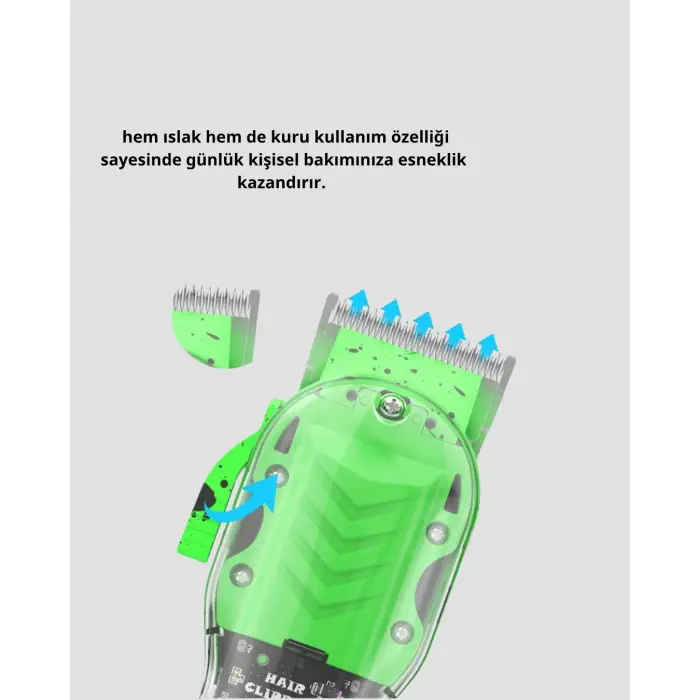 Şarjlı Islak & Kuru Tıraş Makinesi – Saç, Sakal, Burun ve Vücut İçin 4’ü 1 Arada Set