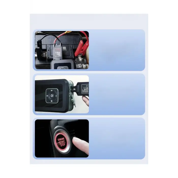 Şarjlı Taşınabilir Çantalı Araç Akü Şarj Takviyeli Göstergeli Işıklı Hava Kompresörü Powerbank Şarj