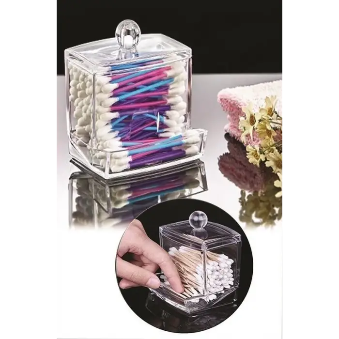 Şeffaf Kapaklı Kulak Temizleme Çubuğu Organizatörü Saklama Kutusu