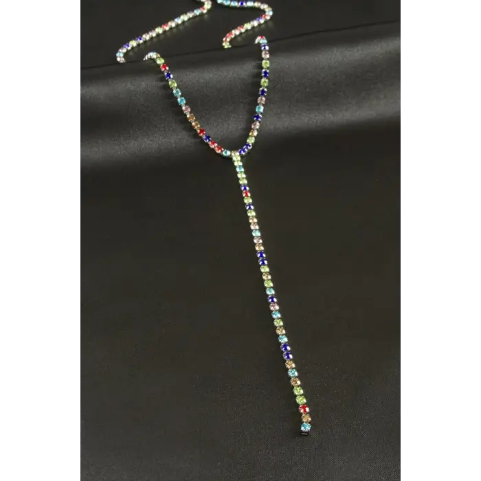 Şerit Taşlı Çelik Y Kolye 4 mm