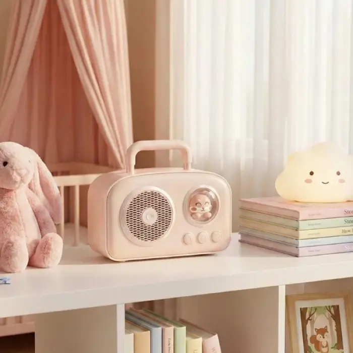 Sevimli Tasarımlı Taşınabilir Radyolu Bluetooth Hoparlör Pembe