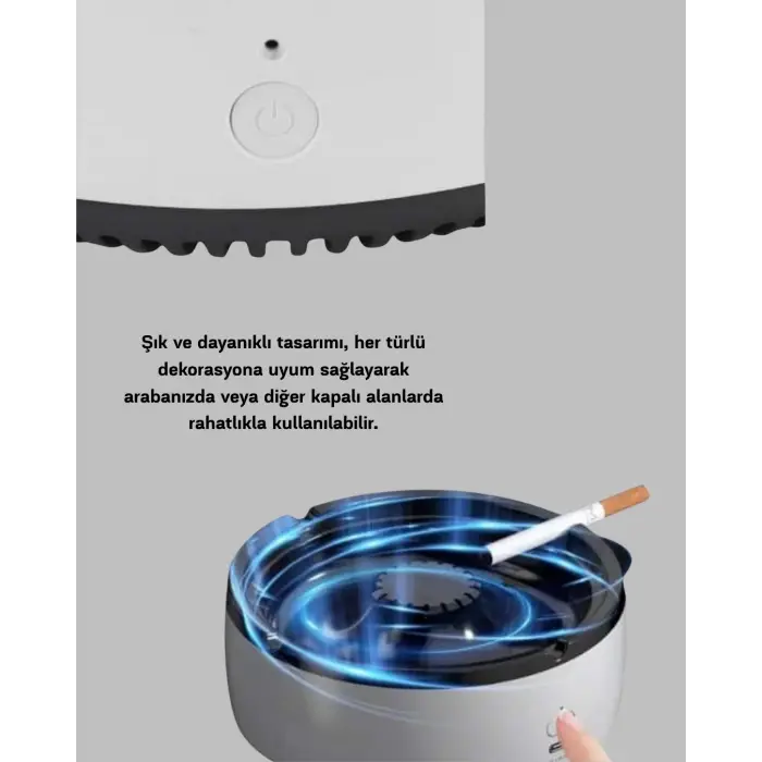 Sigara Dumanı ve Koku Giderici Hava Temizleyici Küllük – 2 Katmanlı Filtreli, USB Şarjlı