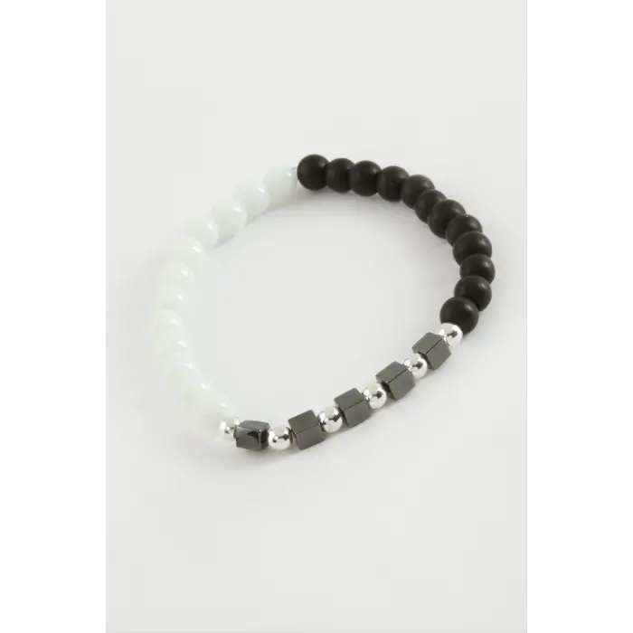 Siyah Beyaz Doğaltaş Bileklik 6 mm