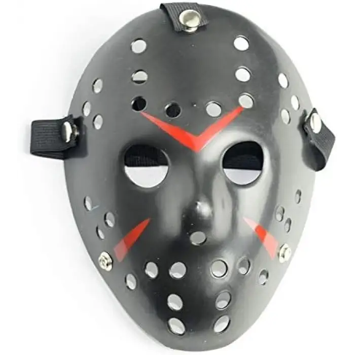 Siyah Renk Kırmızı Çizgili Tam Yüz Hokey Jason Maskesi Hannibal Maskesi