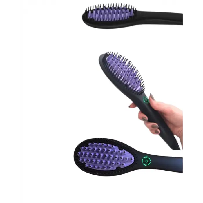 Siyah Renk Seramik Elektrikli Saç Düzleştirici Fırça – 210°C Isı Ayarı
