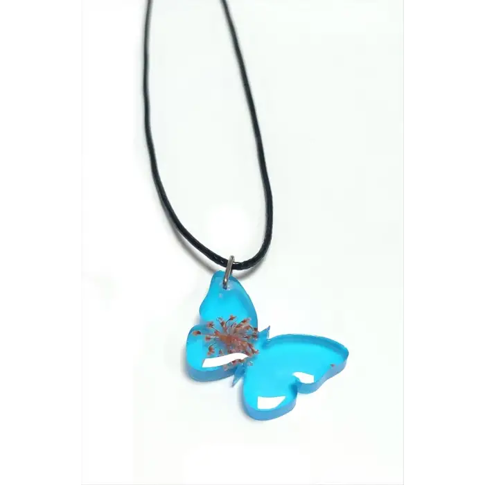 Sultanotu Çiçeği Kelebek Epoksi Kolye