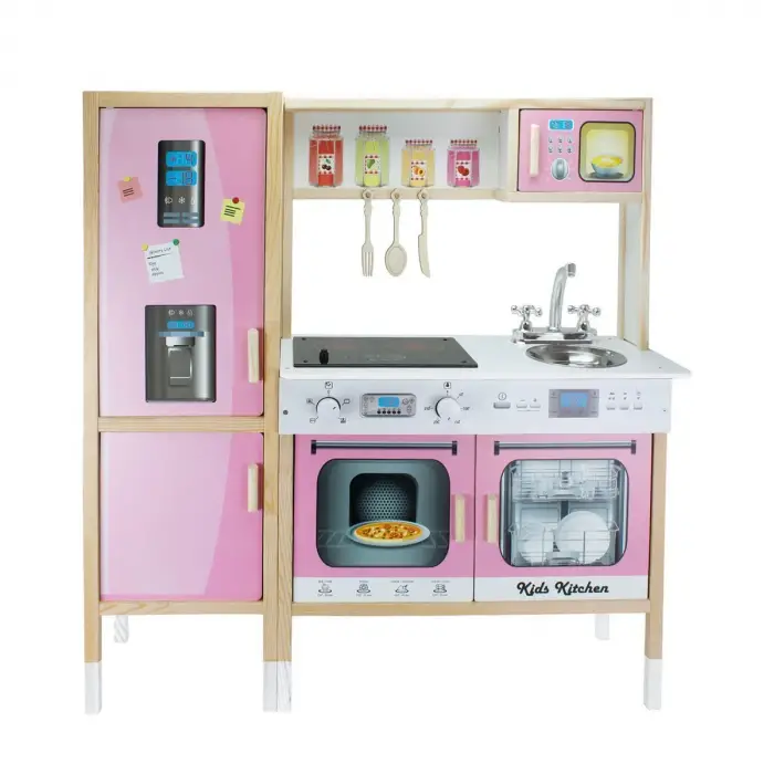 T1013 Ahşap Buzdolaplı Mutfak Pembe