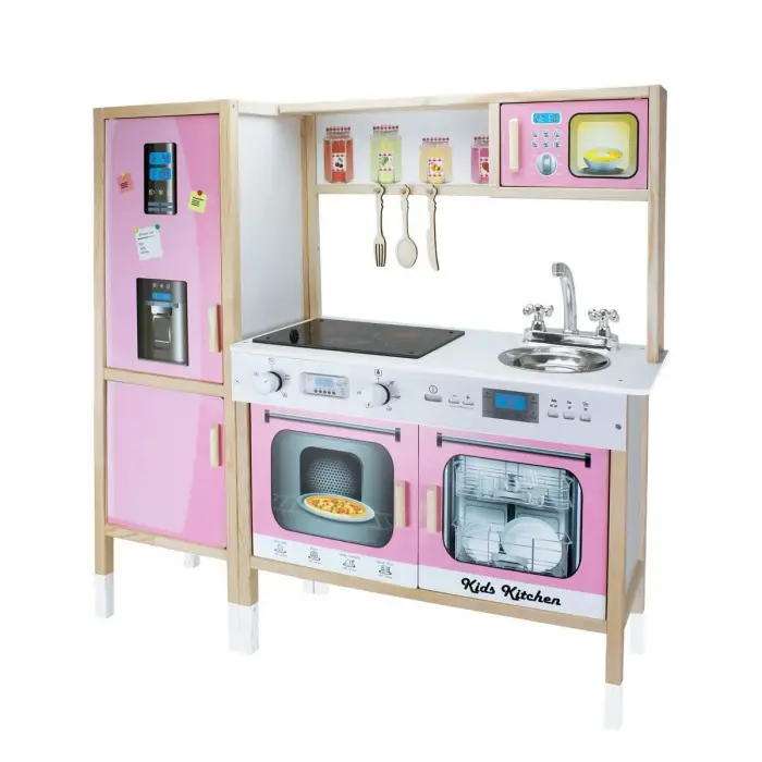 T1013 Ahşap Buzdolaplı Mutfak Pembe