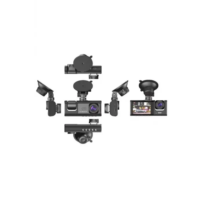 TA-01 Siyah 1080p Araç içi 3 Kameralı Lcd Ekranlı Gece Görüşlü , G-sensör , Geri Görüş Kamera