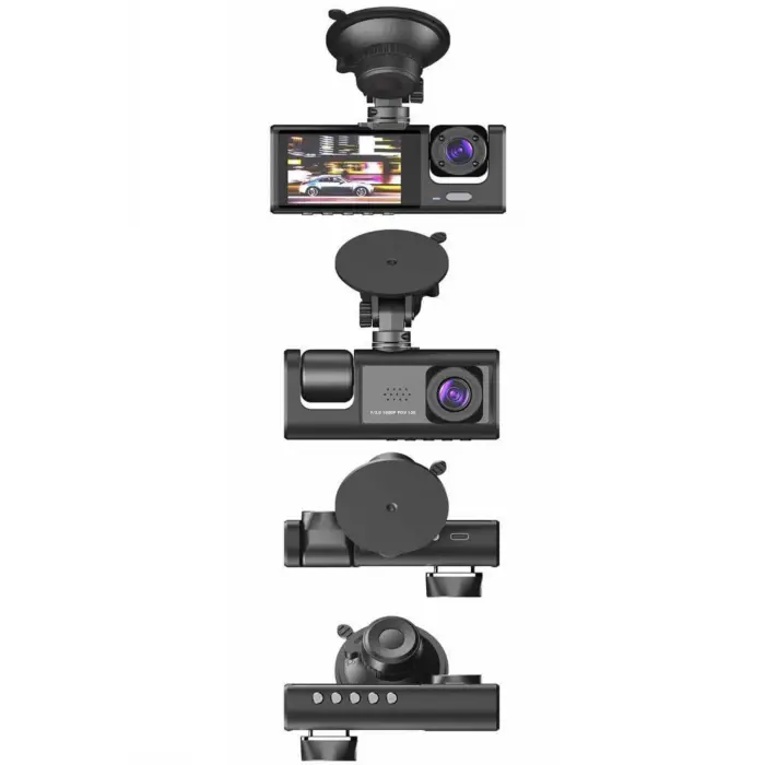 TA-01 Siyah 1080p Araç içi 3 Kameralı Lcd Ekranlı Gece Görüşlü , G-sensör , Geri Görüş Kamera