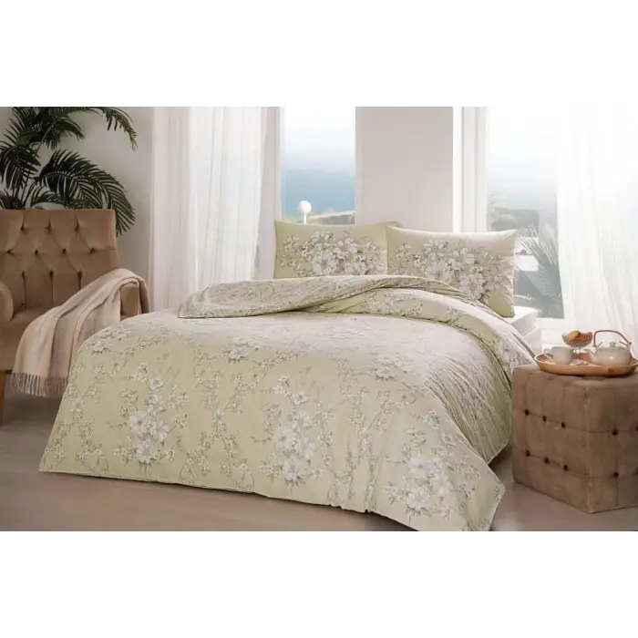 Taç Çift Kişilik Ranforce Nevresim Takımı Lily Bej