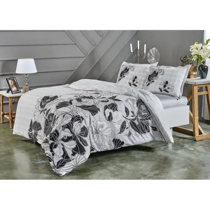 Taç Çift Kişilik Saten Nevresim Takımı Sharon Gri