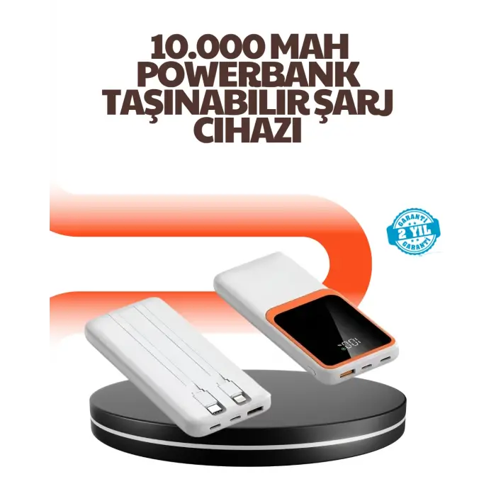 Taşınabilir 10000 mAh Powerbank – Dijital Göstergeli, Type-C ve USB Çıkışlı