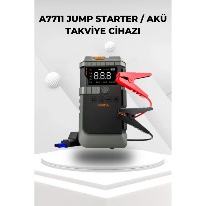 Araç İçi Jump Starter ve Powerbank | 1200A Akü Takviye, Hava Kompresörü, LED Işıklı LCD Ekranlı