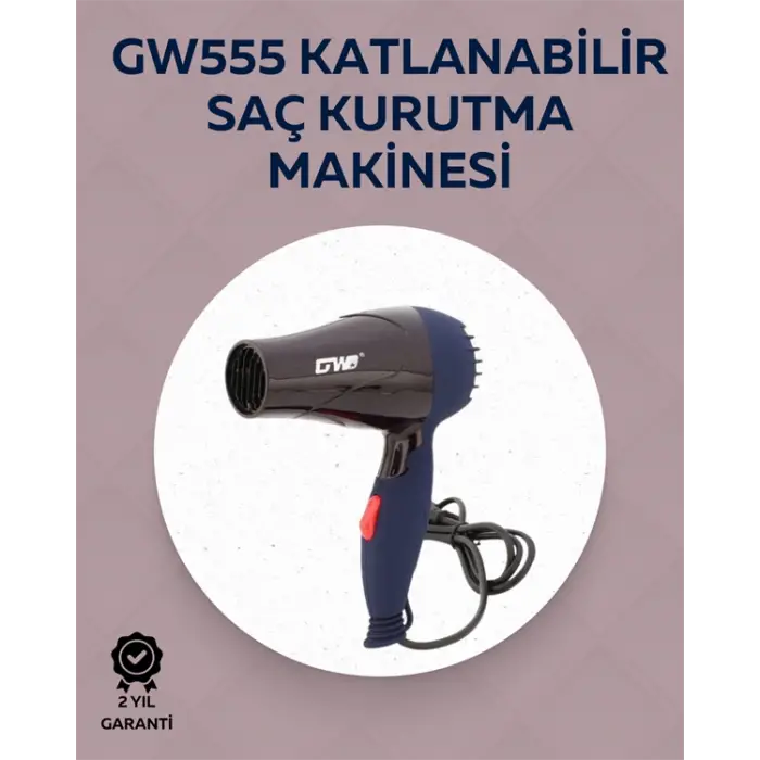 Taşınabilir Katlanabilir Saç Kurutma Makinesi | 1500W Güç, 2 Hız Ayarı, Düşük Gürültü, AB Fişli
