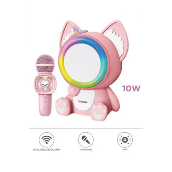 Taşınabilir Rgb Işılı Sevimli Figürlü Mikrofonlu Karaoke Bluetooth Hoparlör