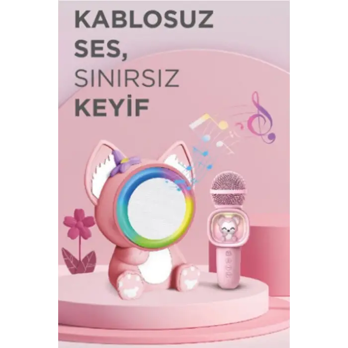 Taşınabilir Rgb Işılı Sevimli Figürlü Mikrofonlu Karaoke Bluetooth Hoparlör