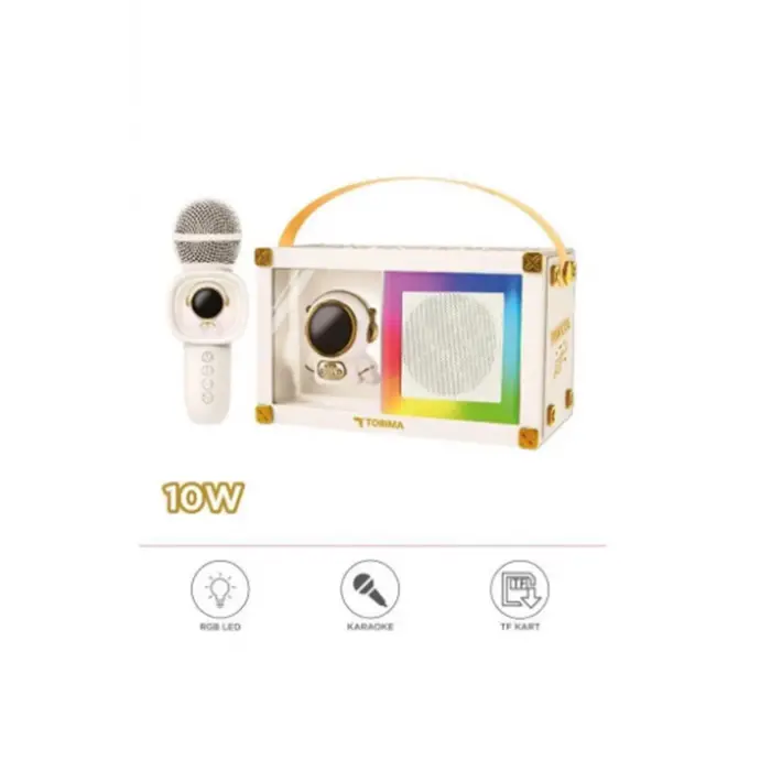 Taşınabilir Rgb Işılı Sevimli Figürlü Mikrofonlu Karaoke Bluetooth Hoparlör Krem