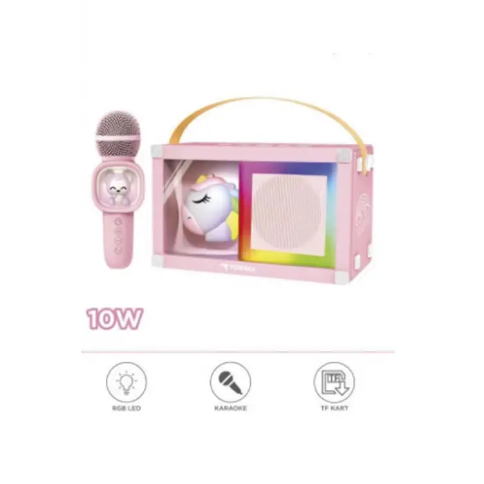 Taşınabilir Rgb Işılı Sevimli Figürlü Mikrofonlu Karaoke Bluetooth Hoparlör Pembe