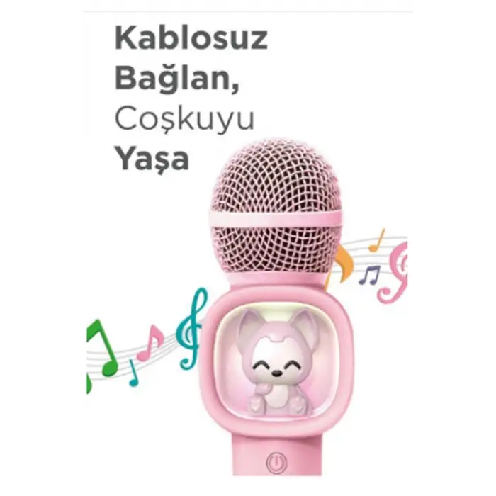 Taşınabilir Rgb Işılı Sevimli Figürlü Mikrofonlu Karaoke Bluetooth Hoparlör Pembe