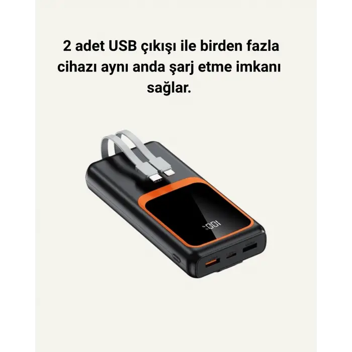 Taşınabilir Şarj Cihazı 20000 mAh | 22.5W Hızlı Şarj + Dijital Ekran + Kablo Dahil