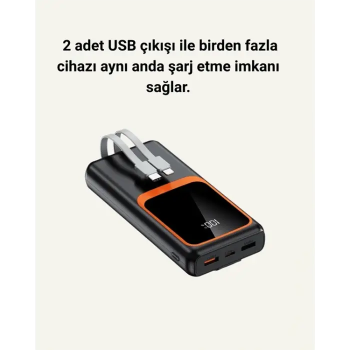 Taşınabilir Şarj Cihazı 20000 mAh | 22.5W Hızlı Şarj + Dijital Ekran + Kablo Dahil
