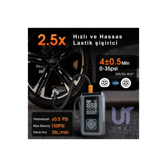 Taşınabilir Şarjlı Ekranlı Akü takviye-Powerbank-S.O.S ve Kamp Işıklı Lastik Şişirme Hava Kompresörü