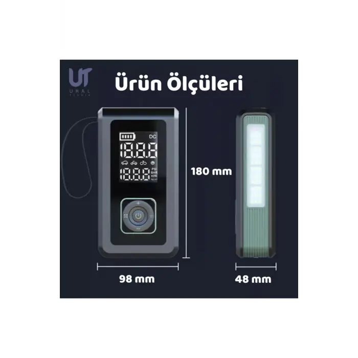 Taşınabilir Şarjlı Ekranlı Akü takviye-Powerbank-S.O.S ve Kamp Işıklı Lastik Şişirme Hava Kompresörü