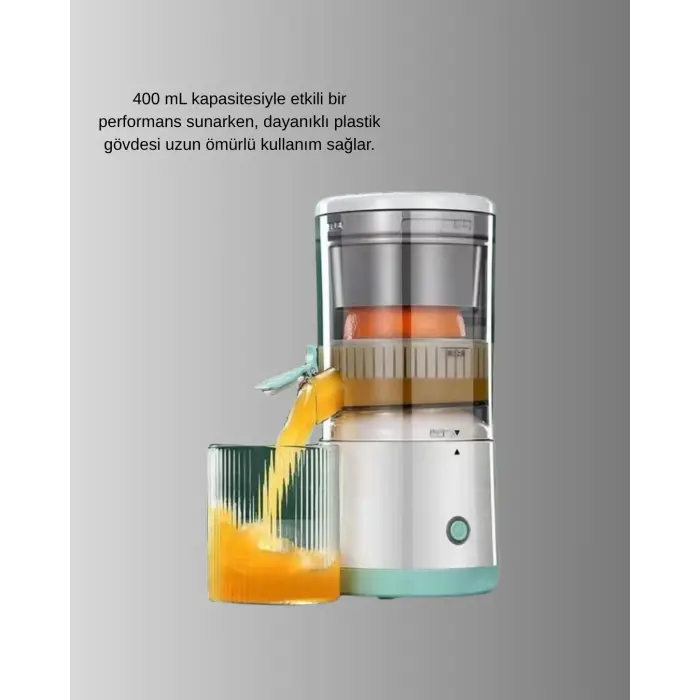 Taşınabilir Şarjlı Katı Meyve Sıkacağı – 45w Güç, 18000 Rpm Hız, 400 Ml Kapasite