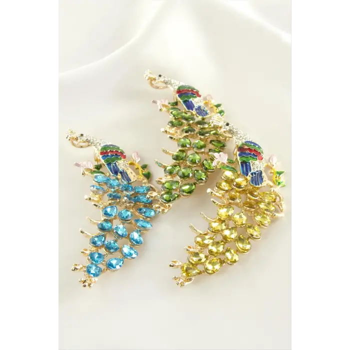 Tavus Kuşu Mineli Taşlı Broş