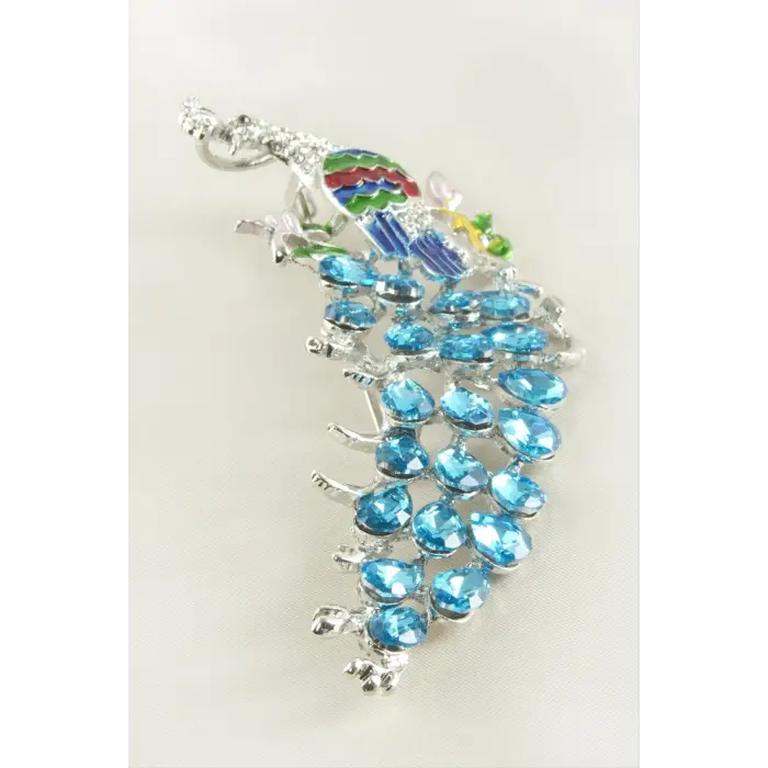 Tavus Kuşu Mineli Taşlı Broş