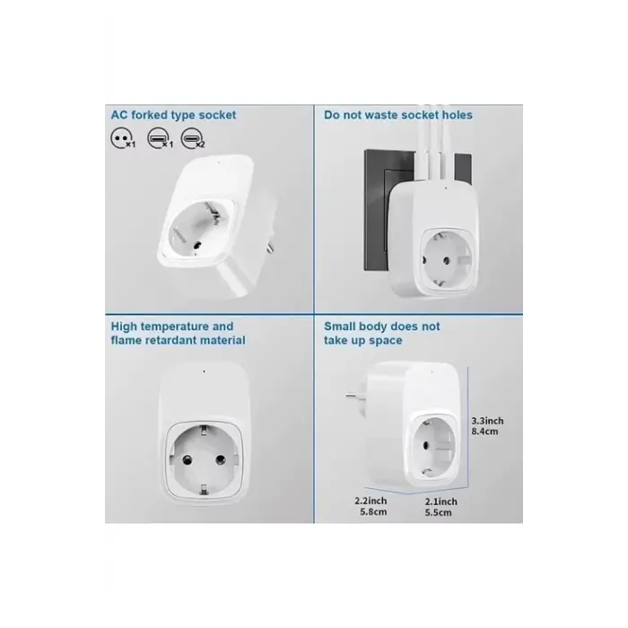 Tekli Yüksek Voltaj Korumalı Duvar Prizi 2x Type-c 1x Usb Çıkışlı Priz Grup Priz Çoğaltıcı Siyah