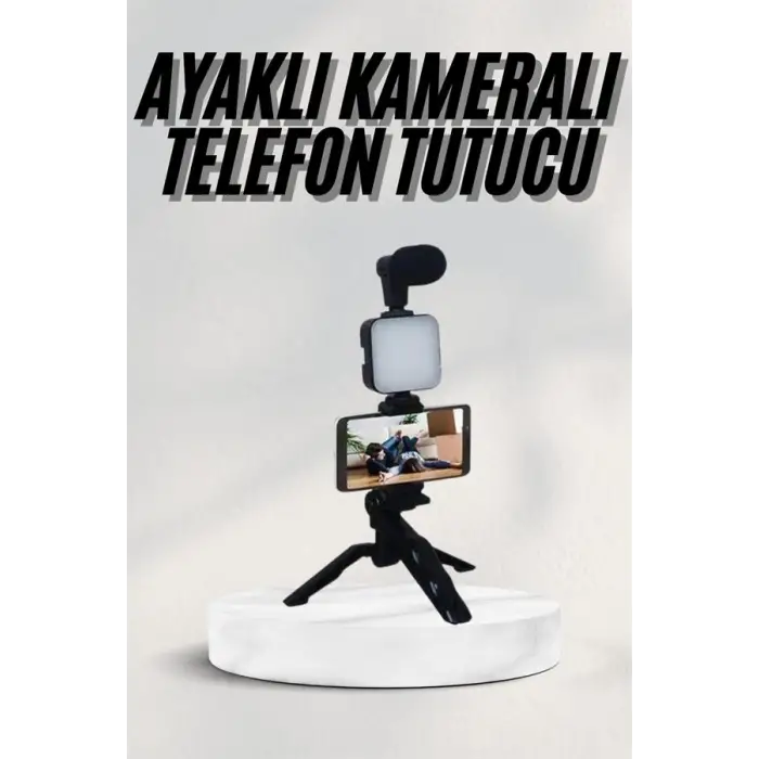 Telefon Tutucu Led Işıklı Kumandalı Mikrofon Telefon Vlog Video Kayıt
