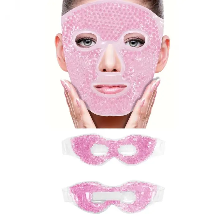 Terapi Jel Boncuklu Yüz Ve Göz Maskesi Seti Pembe Sıcak Ve Soğuk Kullanım