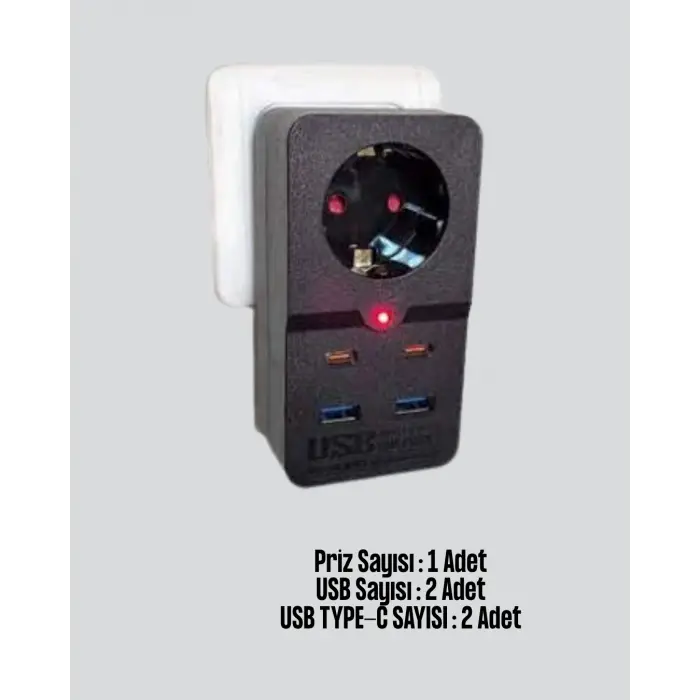 Termal Korumalı Priz Otomatik Çocuk Kilidi 4 Usb Type C