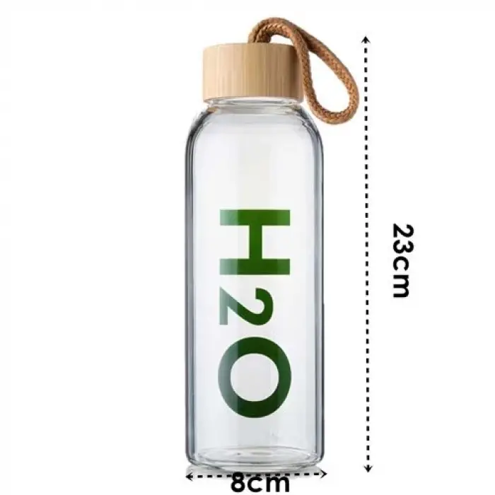 Cam Matara - 800 Ml Bambu Kapaklı Borosilikat Cam Matara - Ofis Matarası