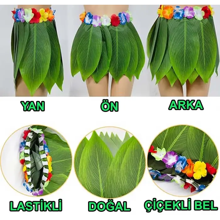 Tropikal Esintili Hawaii Yapraklı Parti Eteği Çocuk Boy