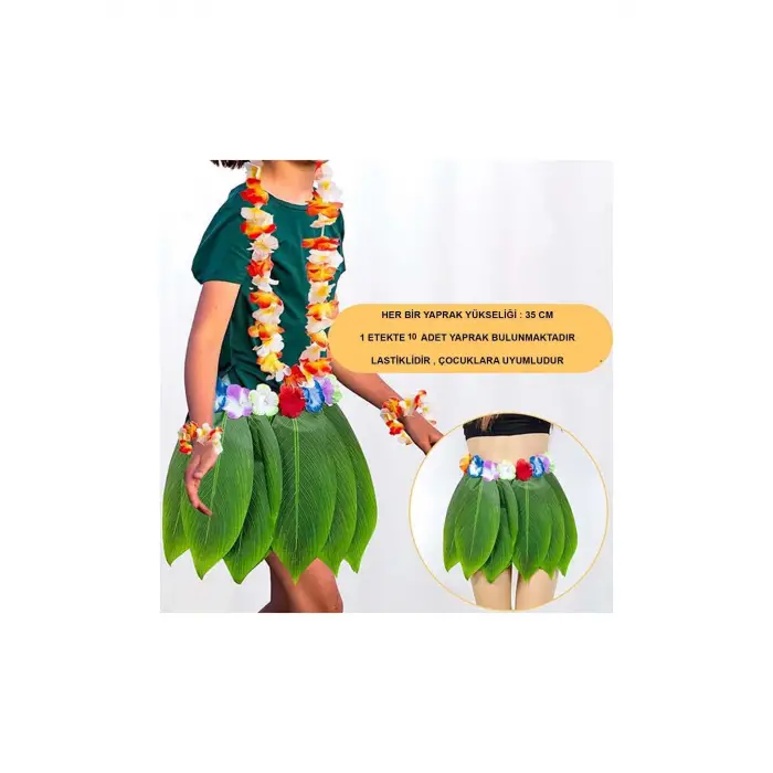 Tropikal Esintili Hawaii Yapraklı Parti Eteği Çocuk Boy