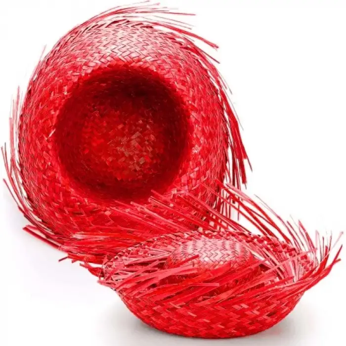 Tropikal Parti Kırmızı Hasır Hawaii Şapkası